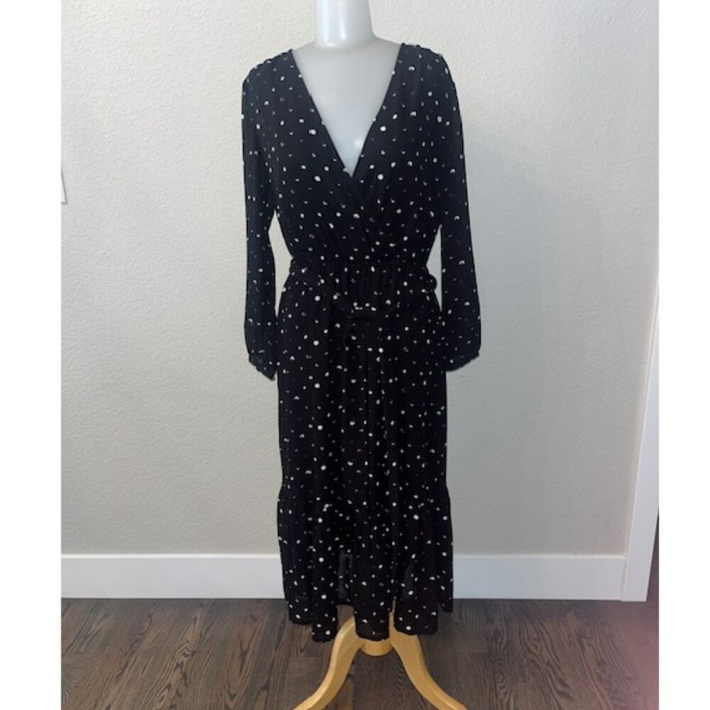 J Crew (Point Sub) long-sleeve black printed midi dress
